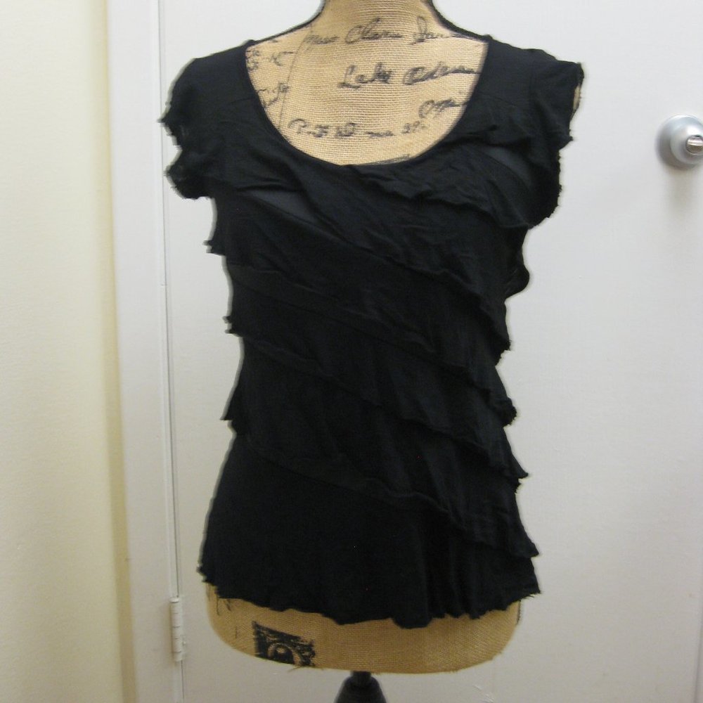 NWOT Iz Byer black ruffle top shirt XS extra small